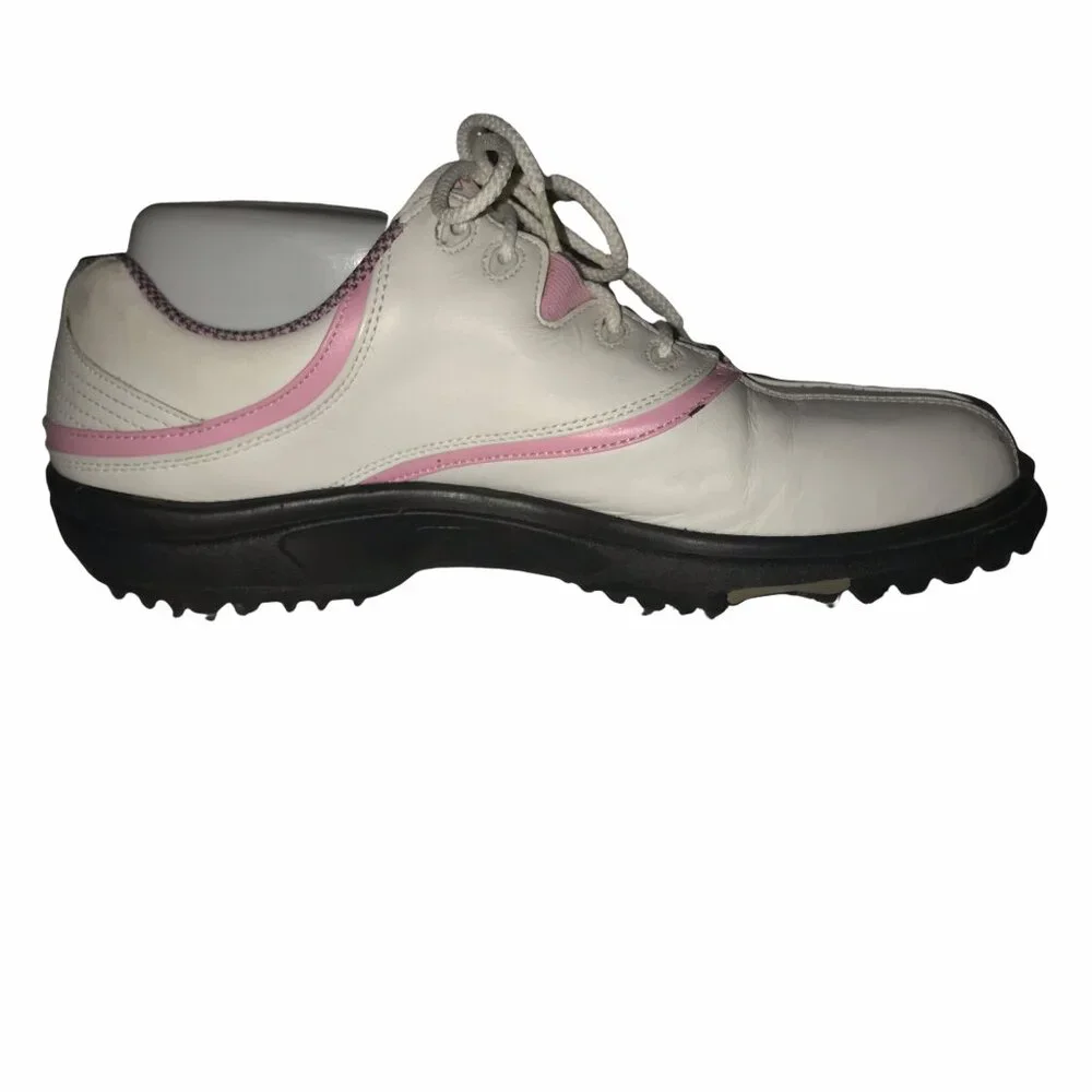 FootJoy Comfort Pink White Golf Shoes Womens 10M Lace Ups Athletic Spikes - Picture 5 of 8